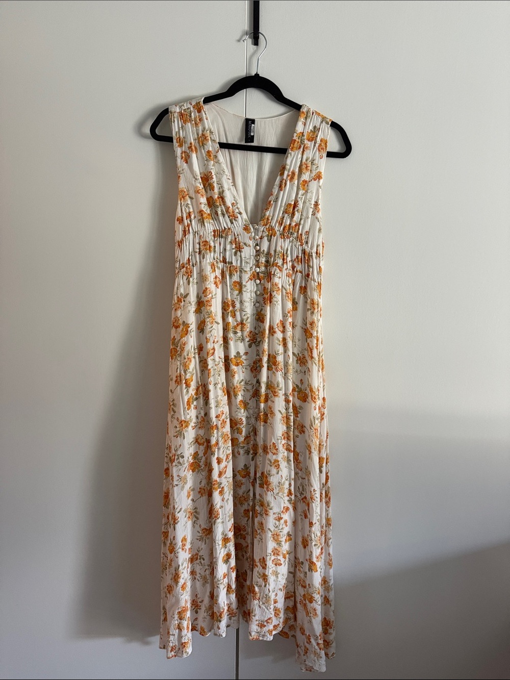 MINKPINK White Maxi Dress with Orange Floral Print